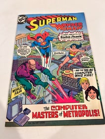 Vintage Comic Book Superman Wonder-Woman radio shack compliment