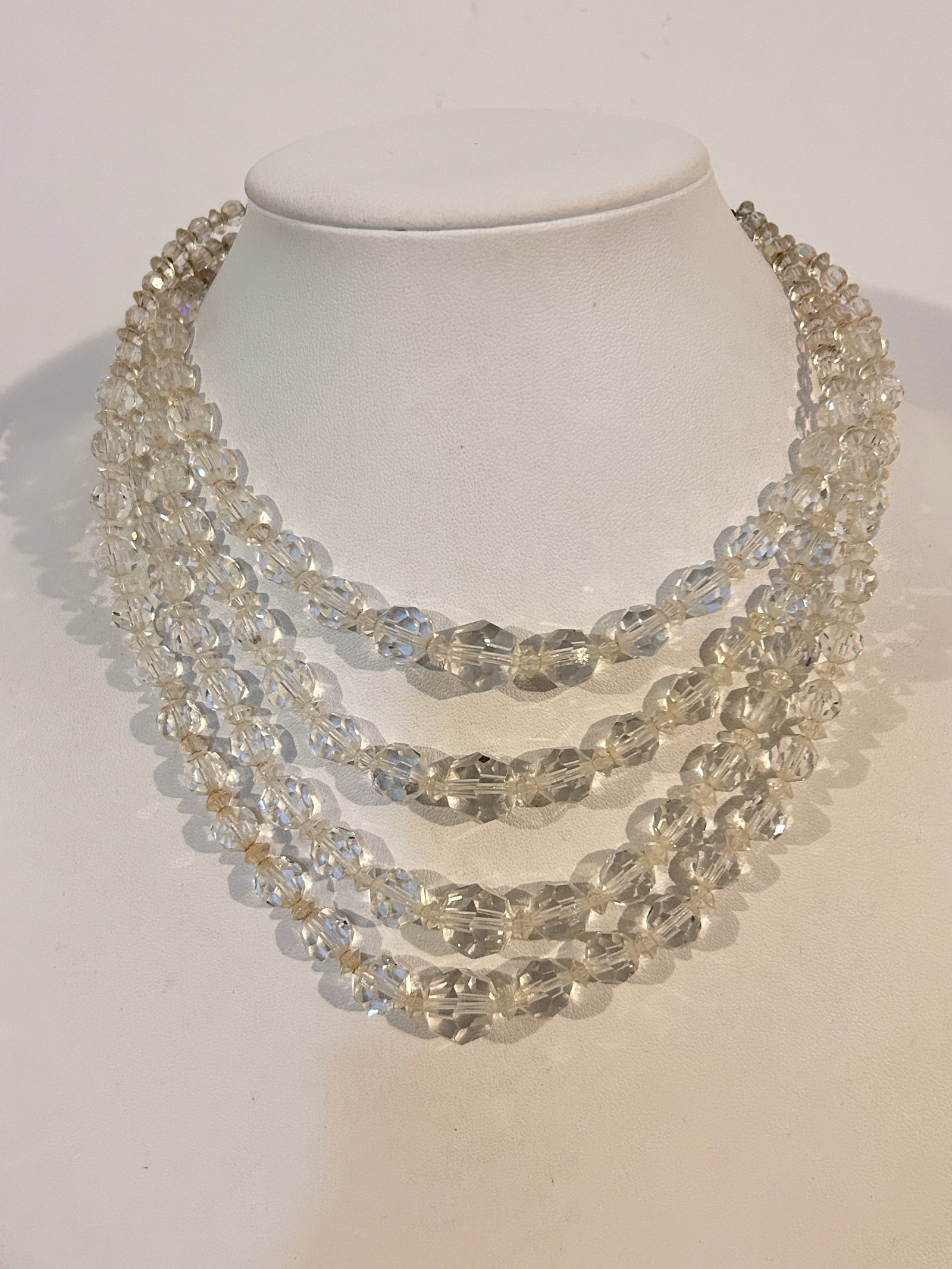 Vintage Glass Crystal bead 4 strand Necklace sz 13": Vintage Glass Crystal bead 4 strand Necklace sz 13" Please view all photos as they are part of the description and condition of this Item, Feel free to contact me with questions or picture requests! U