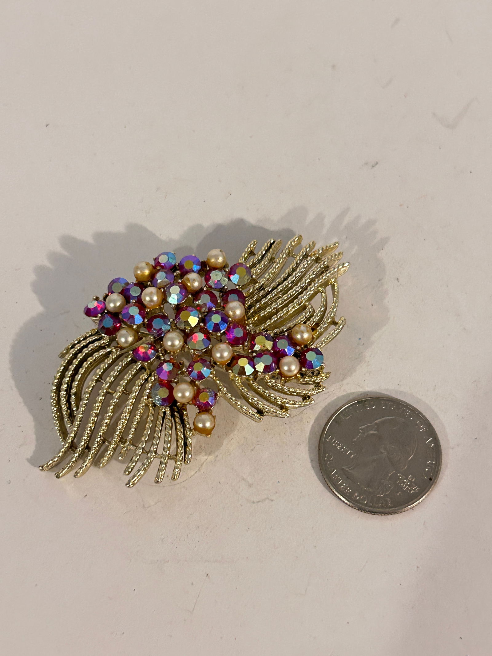 Vintage Gold tone floral Rhinestone Brooch (1 of 5)