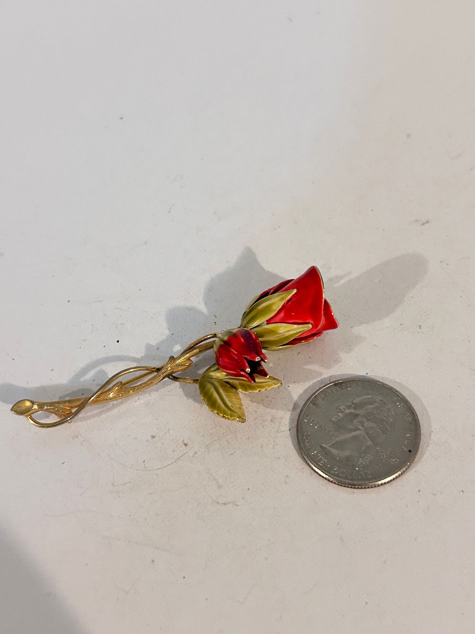 Vintage red enamel rose flower Brooch (1 of 5)