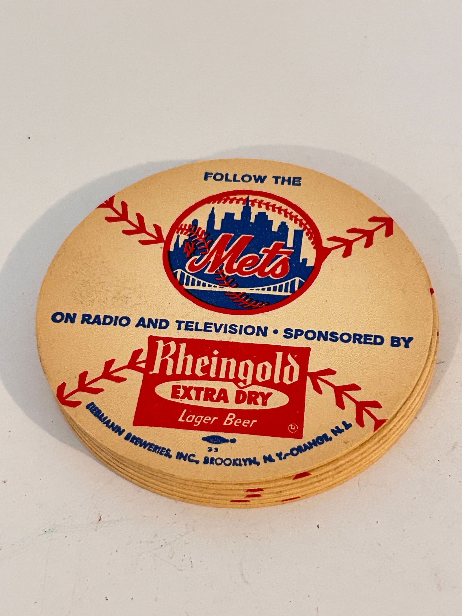 Vintage Lot of 6 Mets old beer coasters (1 of 3)