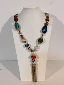 Vintage Chicos large bead 35 years Bold Necklace tassel 28"