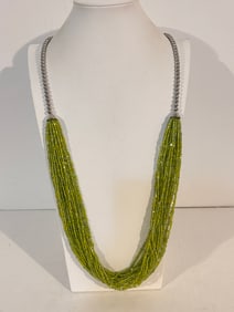 Vintage multi strand green bead Necklace 35"