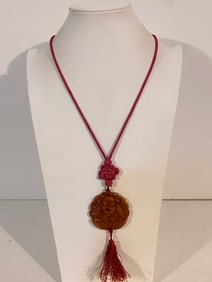 Vintage Gem Stone Buddha pendant Necklace 25"