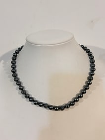 Vintage gray beaded Necklace 16"