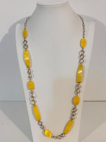 Vintage Yellow glass Necklace 33"