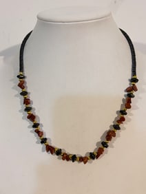 Vintage Hematite/black bead Necklace 18"