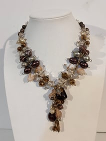 Vintage Beaded Crystal Acrylic Necklace 16"