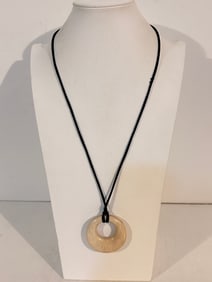 Vintage white Acrylic donut pendant Necklace 26"