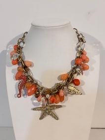 Vintage pink Acrylic bead marine Necklace