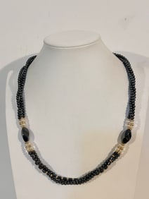 Vintage Hematite/black twist bead Necklace 22"