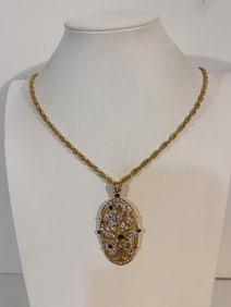 Vintage gold tone colorful rhinestone Necklace 30"