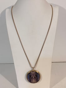 Vintage Gold Tone Lavender purple pendant Necklace 32"