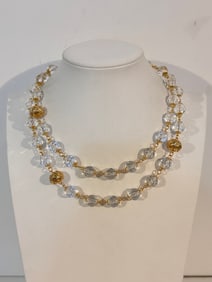 Vintage gold tone clear Acrylic beaded Necklace 36"