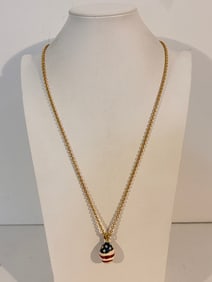 Vintage gold tone Joan Rivers egg pendant Necklace 32"