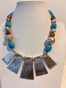 Vintage VCLM Faux Turquoise Necklace 17"