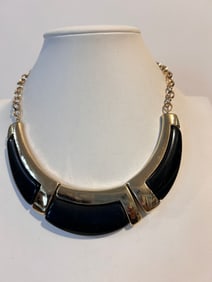 Vintage black enamel gold tone choker Necklace