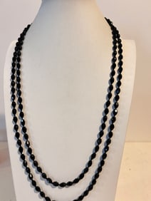 Vintage black glass beaded Necklace 50"