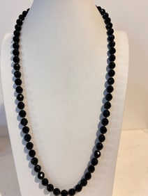 Vintage black glass bead Necklace 30"