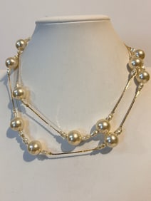 Vintage 14 gold plate Faux pearl Necklace 36"