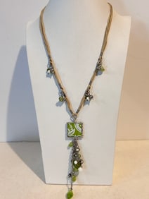 Vintage Cold Water Creek green glass Necklace 25"