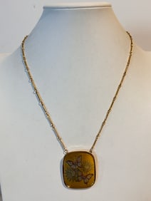Vintage Reed & Barton Damascene gold tone necklace pendant Necklace 19"