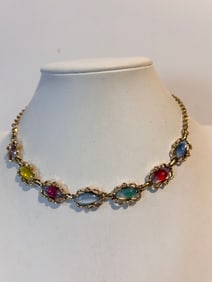 Vintage SAC colorful gold tone Necklace 15"