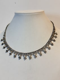 Vintage Faux pearl rhinestone Necklace 16"