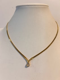 Vintage gold tone rhinestone V Necklace 12"
