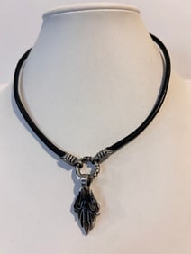 Vintage Bico Australia Stainless steel pendant leather Necklace for Men 16"
