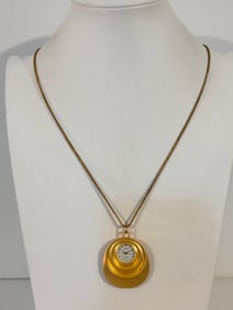 Vintage Rumours gold tone working Watch Pendant Necklace 30"