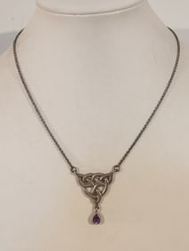 Vintage Sterling Silver Modernist pendant Necklace 16"