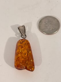 Vintage Sterling Silver Amber Pendant