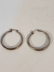 Vintage Sterling Silver hoop 1 1/4" Earrings