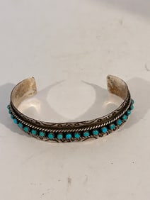 VTG JP Ukestine Sterling Silver Turquoise Cuff Bracelet 7"