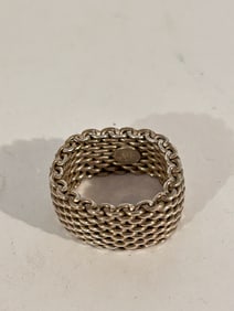 Tiffany & Co Somerset Ring Mesh Weave Mens Unisex in Sterling Silver sz 7