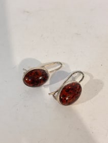 Vintage Sterling Silver Amber Earrings