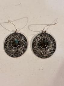 Vintage Sterling Silver Filigree Israel gem stone Earrings