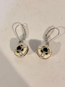 Vintage Sterling Silver white enamel Earrings