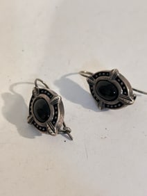 Vintage Sterling Silver Modernist Onyx Earrings