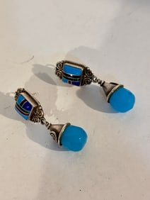 Vintage Sajan Turquoise Tourmaline Sterling Silver Earrings