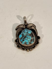 Vintage Sterling Silver Turquoise Pendant 1 1/2"