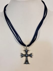 Vintage Sterling Silver Barse Cross pendant Necklace 17"