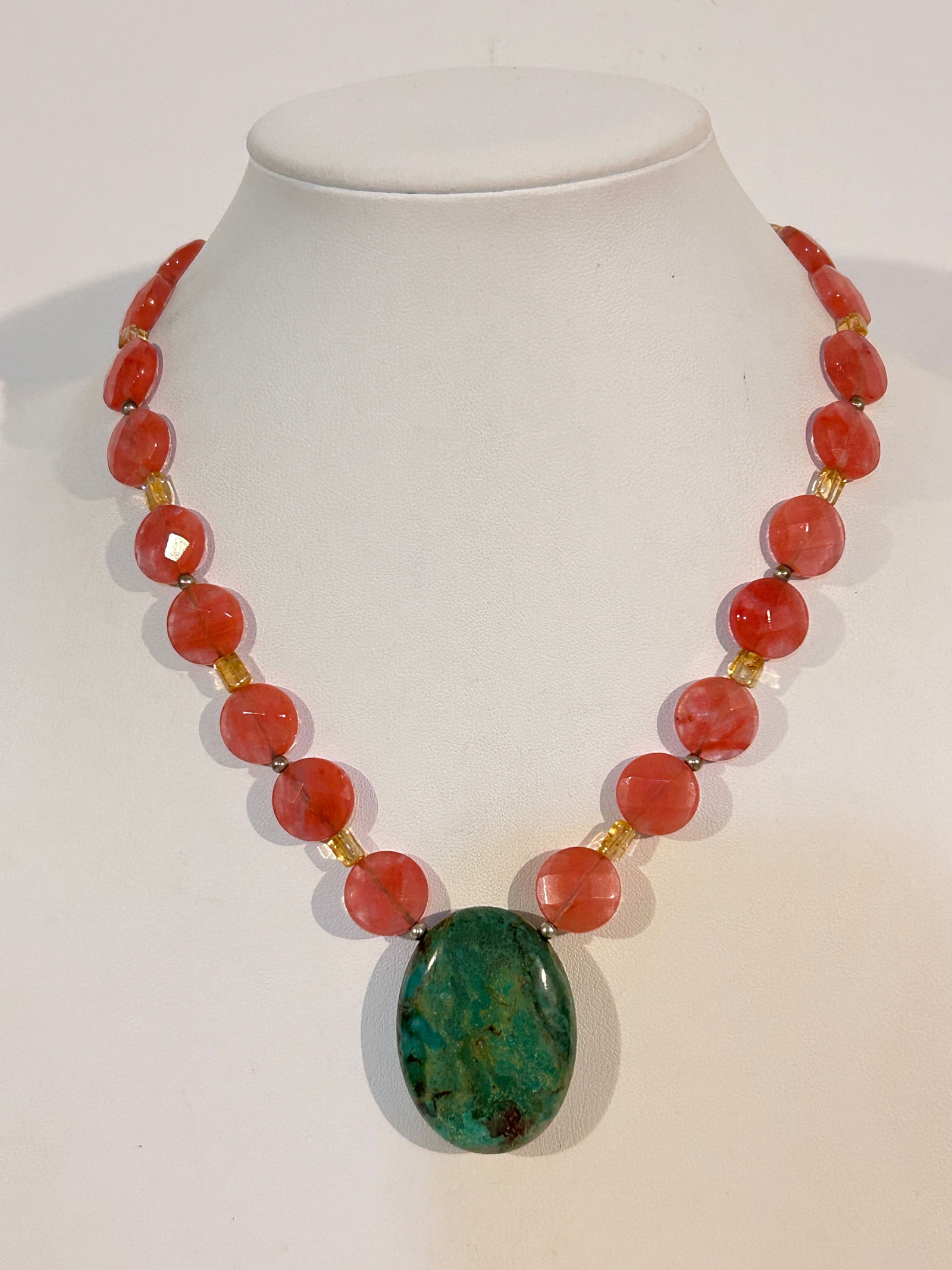 Vintage Sterling Silver Turquoise pendant gemstone Necklace 17" (1 of 4)