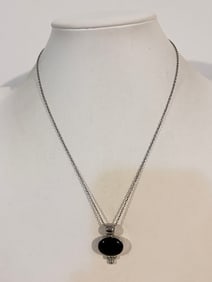 Vintage Sterling Silver onyx Mexico pendant Necklace 17"