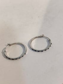 Vintage Sterling Silver hoop gemstone Earrings