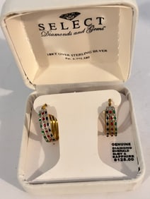 Vintage 18K Over multi color gemstones Sterling Silver Earrings