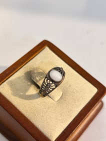 Vintage Sterling Silver mother of pearl filigree Ring sz 5
