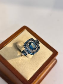 Sterling Silver 925 P&M tested Topaz & Diamond Accent Stone Ring Ring sz 7