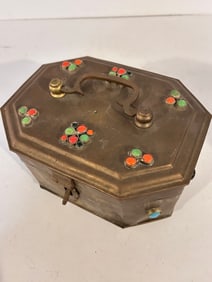 Vintage Old Brass Jewelry Box 8" x 6" x 5"
